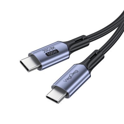Veggieg 100W 5A USB 3.2 Gen2 20 Gbps 8K 60Hz Type-C Görüntü Şarj ve Data Kablosu 1 Metre