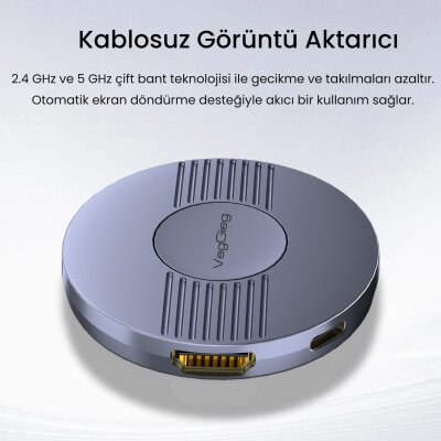VegGieg 1080P 60Hz Kablosuz HDMI Görüntü ve Ses Aktarıcı Telefon TV Yansıtma Cihazı 2.4GHz & 5GHz Wireless Display Adaptör - 3