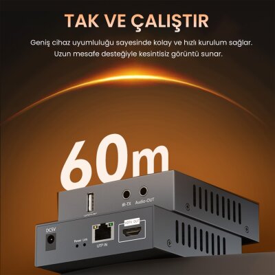 VegGieg 1080P Full HD 60Hz HDMI KVM Extender 60 Metre CAT5E/6 HDMI Menzil Genişletici Uzatıcı - 2