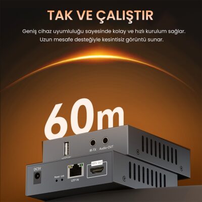 VegGieg 1080P Full HD 60Hz HDMI KVM Extender 60 Metre CAT5E/6 HDMI Menzil Genişletici Uzatıcı - 2
