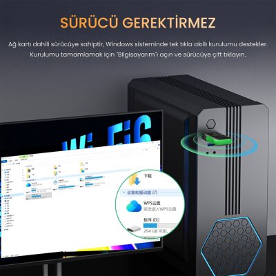 VegGieg 1100 Mbps Dual Band Wi-Fi 6 Alıcı ve Bluetooth 5.4 Adaptör Mini USB Dongle - 4