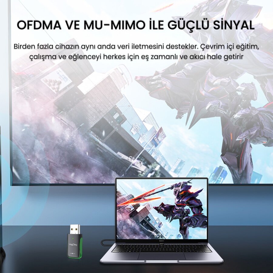 VegGieg 1100 Mbps Dual Band Wi-Fi 6 Alıcı ve Bluetooth 5.4 Adaptör Mini USB Dongle - 6