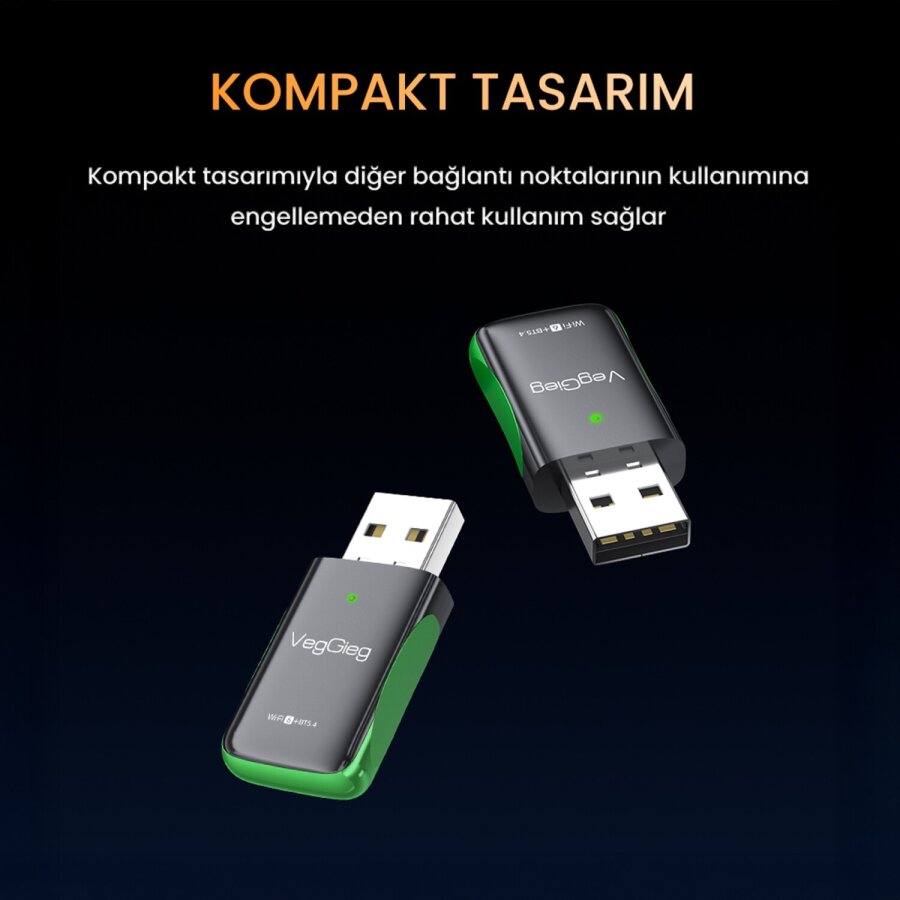 VegGieg 1100 Mbps Dual Band Wi-Fi 6 Alıcı ve Bluetooth 5.4 Adaptör Mini USB Dongle - 7