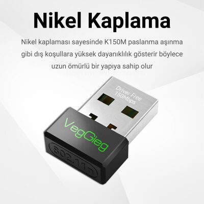 VegGieg 150 Mbps 2.4Ghz Kablosuz WiFi Alıcı Verici Nano USB Adaptör - 4