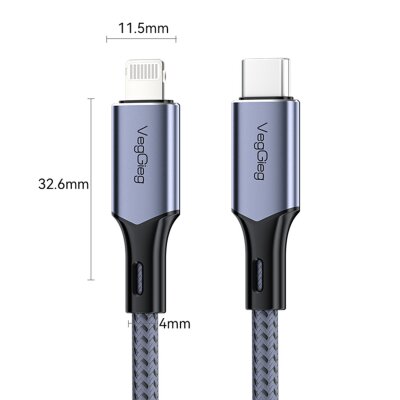Veggieg 27W 3A USB Type-C to Lightning iPhone iPad MFI Uyumlu Hızlı Şarj ve Data Senkronizasyon Kablosu 1.2 Metre - 5