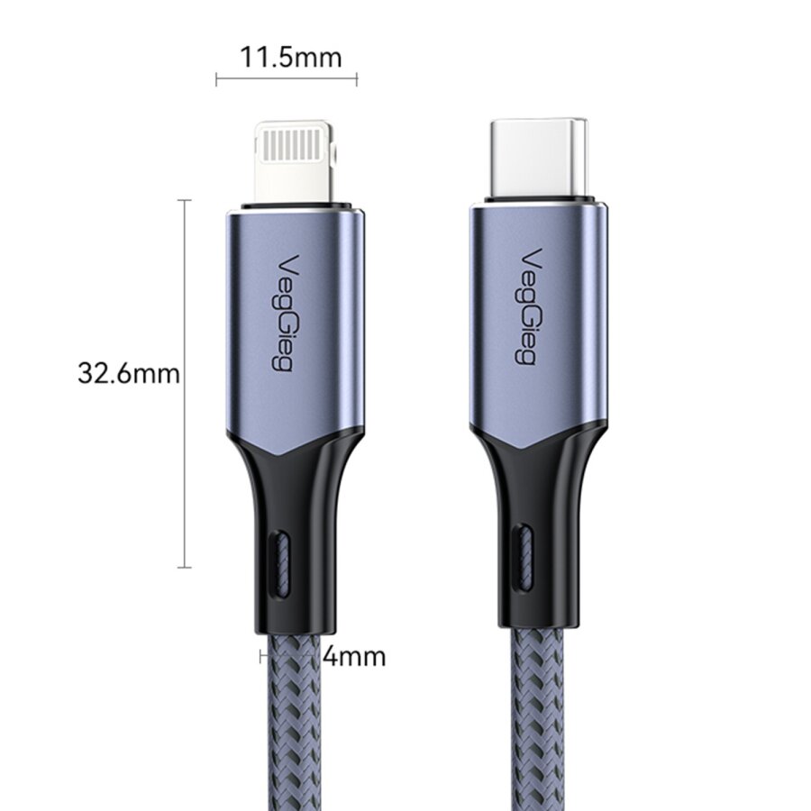 Veggieg 27W 3A USB Type-C to Lightning iPhone iPad MFI Uyumlu Hızlı Şarj ve Data Senkronizasyon Kablosu 2 Metre  - 5