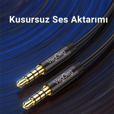 Veggieg 3.5mm TRRS 4 Kutuplu Mikrofon Destekli Hi-Fi Stereo AUX Ses Kablosu Erkek to Erkek Jack 5 Metre - 3