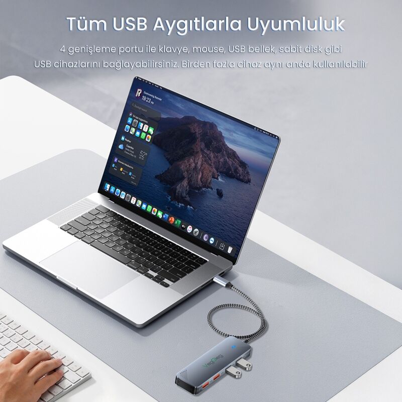VegGieg 4 Portlu 10Gbps Type-C to 2*USB-A 2*Type-C USB 3.2 Gen2 USB Çoklayıcı Dönüştürücü Hub - 3