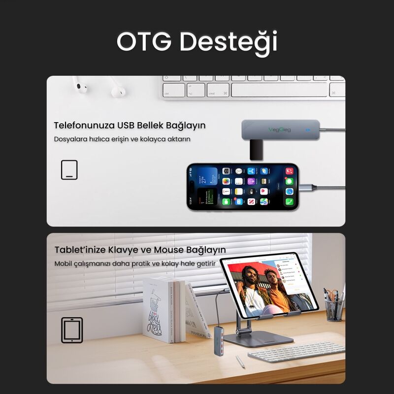 VegGieg 4 Portlu 10Gbps Type-C to 4*USB-A 3.2 Gen2 USB Çoklayıcı Dönüştürücü Hub - 4