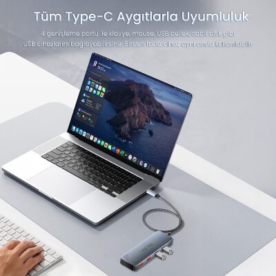 VegGieg 4 Portlu 10Gbps Type-C to 4*USB-C 3.2 Gen2 Type-C Çoklayıcı Dönüştürücü Hub - 3