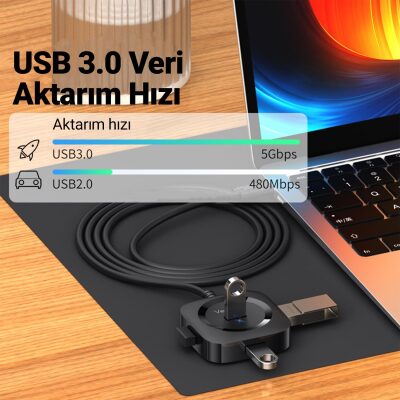 VegGieg 4 Portlu Type-C to USB 3.0 Çoklayıcı Hub - 3