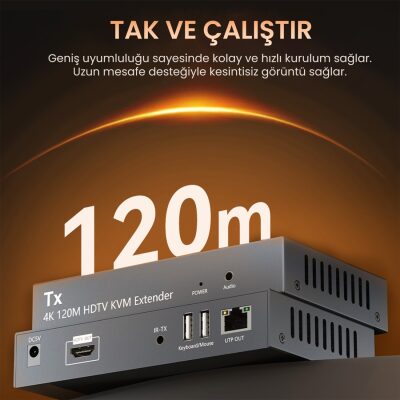 VegGieg 4K 30Hz HDMI KVM Extender 120 Metre CAT5E ve Cat6 HDMI Menzil Genişletici Uzatıcı - 3