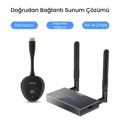 VegGieg 4K 30Hz Kablosuz HDMI VGA Görüntü ve Ses Aktarıcı Wireless Ekran Yansıtma Adaptörü Verici Alıcı Set - 7