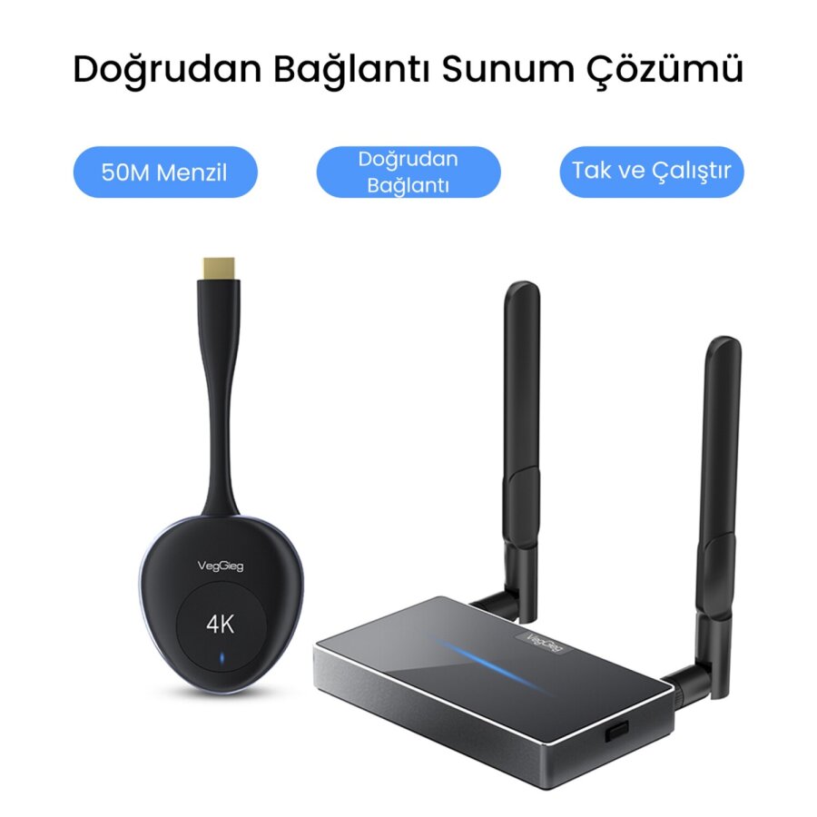 VegGieg 4K 30Hz Kablosuz HDMI VGA Görüntü ve Ses Aktarıcı Wireless Ekran Yansıtma Adaptörü Verici Alıcı Set - 7