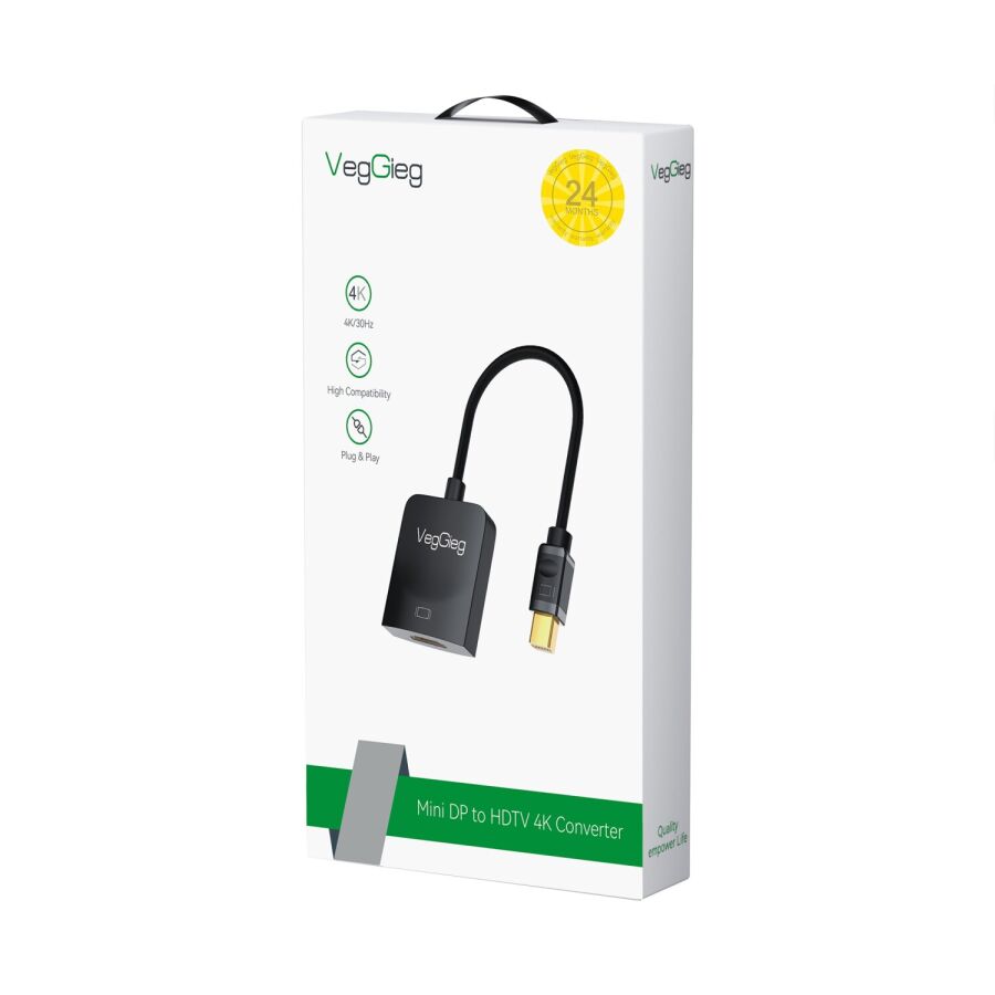 Veggieg 4K 30Hz Mini DisplayPort (DP) Erkek to HDMI Dişi Aktif Çevirici Dönüştürücü Adaptör Kablo - 4