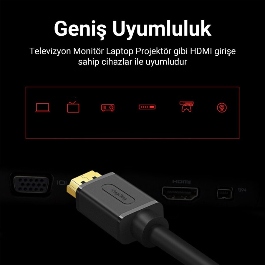 VegGieg 4K 60Hz Dişi Erkek HDMI 2.0 Uzatma Kablosu 2 Metre - 6