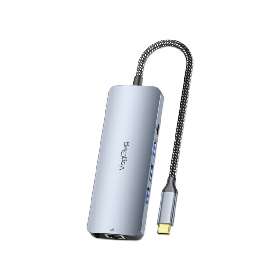 Veggieg 4K 60Hz HDMI Gigabit Ethernet 3*USB-A 2*Type-C 3.5mm Aux SD Micro SD Kart Okuyucu Çevirici Çoklayıcı Hub - 1