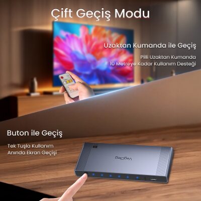 VegGieg 4K HDMI 2.0 Görüntü Seçici 3 Giriş 1 Çıkış Kumandalı Switch - 2