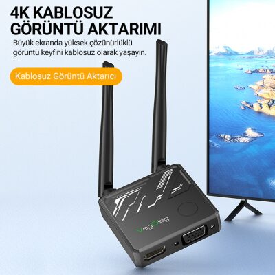 Veggieg 4K HDMI VGA 2.4 / 5Ghz Wireless Kablosuz Görüntü ve Ses Aktarım Cihazı Miracast Chromecast Airplay Dongle - 2