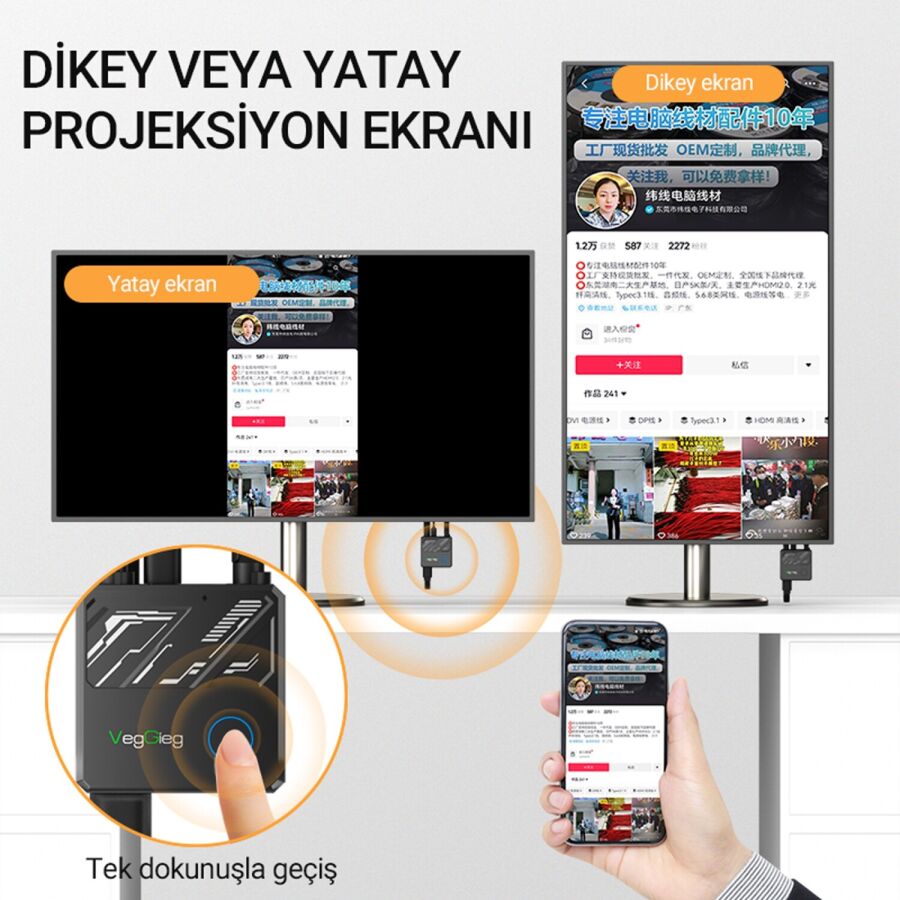 Veggieg 4K HDMI VGA 2.4 / 5Ghz Wireless Kablosuz Görüntü ve Ses Aktarım Cihazı Miracast Chromecast Airplay Dongle - 4