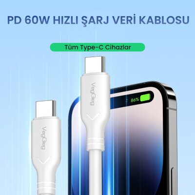 VegGieg 60W Type-C to Type-C Hızlı Şarj ve Data Kablosu 1.2 Metre - 2