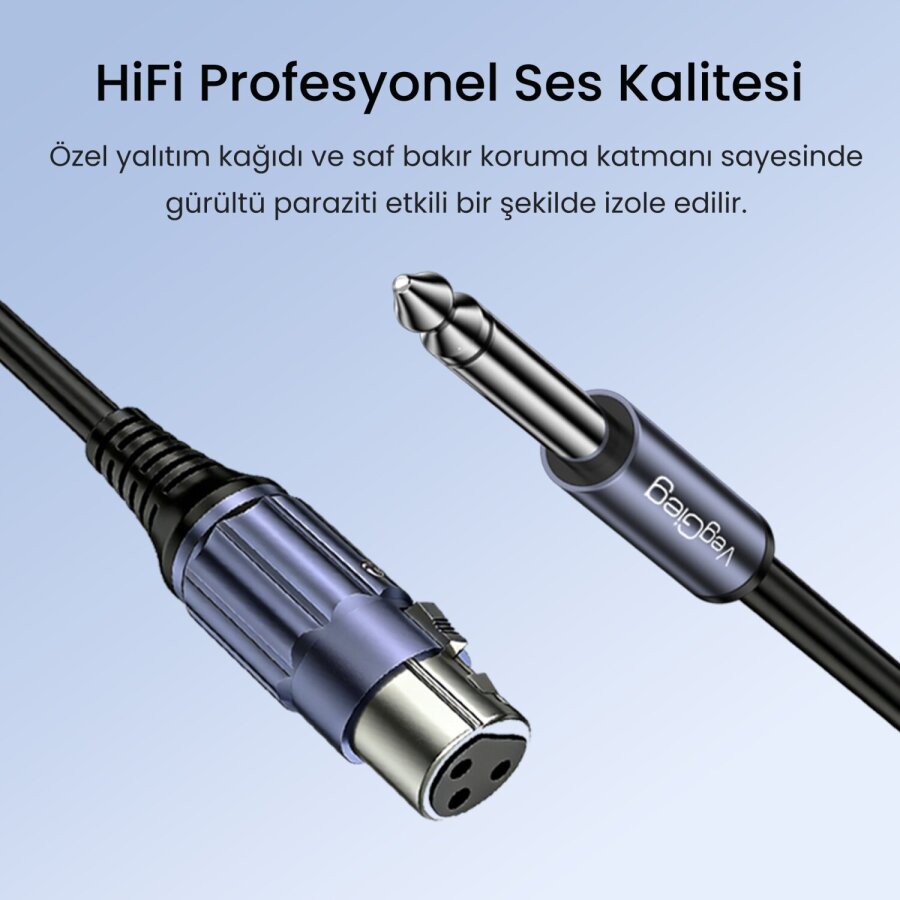 VegGieg 6.35mm to XLR Dişi Mikrofon Kablosu Hi-Fi Ses Kalitesi OFC Bakır Enstrüman Ses Kablosu 2 Metre - 3