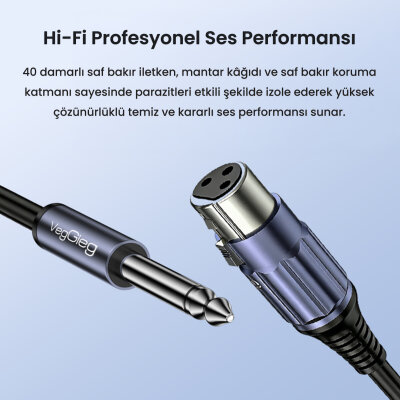 Veggieg 6.35mm to XLR Dişi Mikrofon Kablosu Hi-Fi Ses Kalitesi OFC Bakır Enstrüman Ses Kablosu 3 Metre - 2