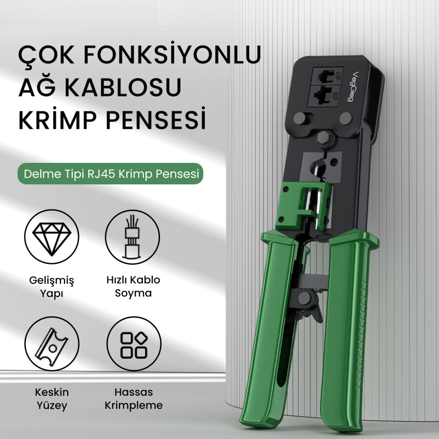 VegGieg 6P 8P Cat8 Cat7 Cat6 RJ45 RJ11 RJ12 Ethernet Ağ Kablosu Telefon Jak Kesme Soyma Sıkma Krimpleme Aleti - 2
