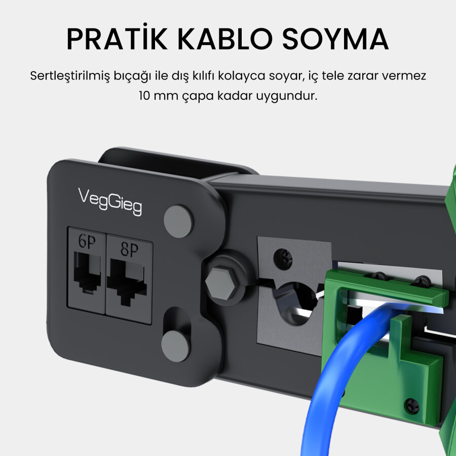 VegGieg 6P 8P Cat8 Cat7 Cat6 RJ45 RJ11 RJ12 Ethernet Ağ Kablosu Telefon Jak Kesme Soyma Sıkma Krimpleme Aleti - 3