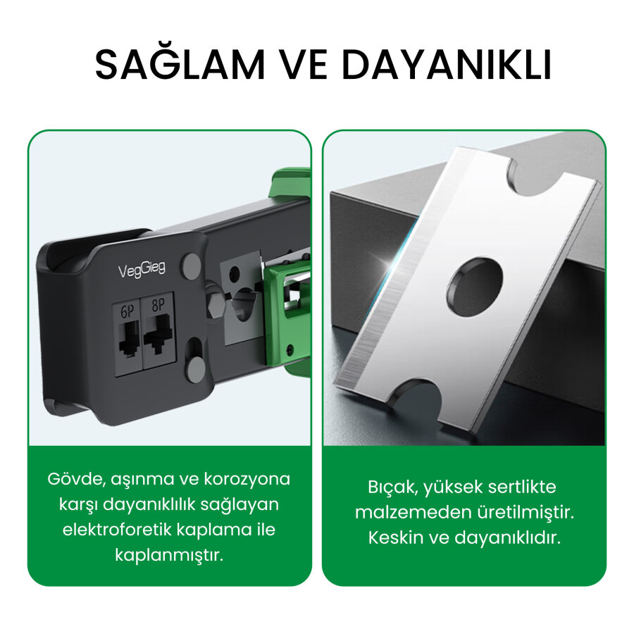 VegGieg 6P 8P Cat8 Cat7 Cat6 RJ45 RJ11 RJ12 Ethernet Ağ Kablosu Telefon Jak Kesme Soyma Sıkma Krimpleme Aleti - 6