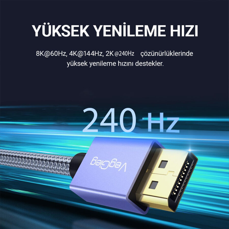 VegGieg 8K/60Hz 4K/165Hz 2K/240Hz DisplayPort 1.4 Kablo 3 Metre - 3