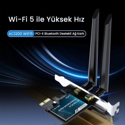 VegGieg AX1200 Wi-Fi 5 Alıcı ve Bluetooth 4.2 Adaptör 5DB Dual Anten PCIe Wifi Ağ Kartı - 2