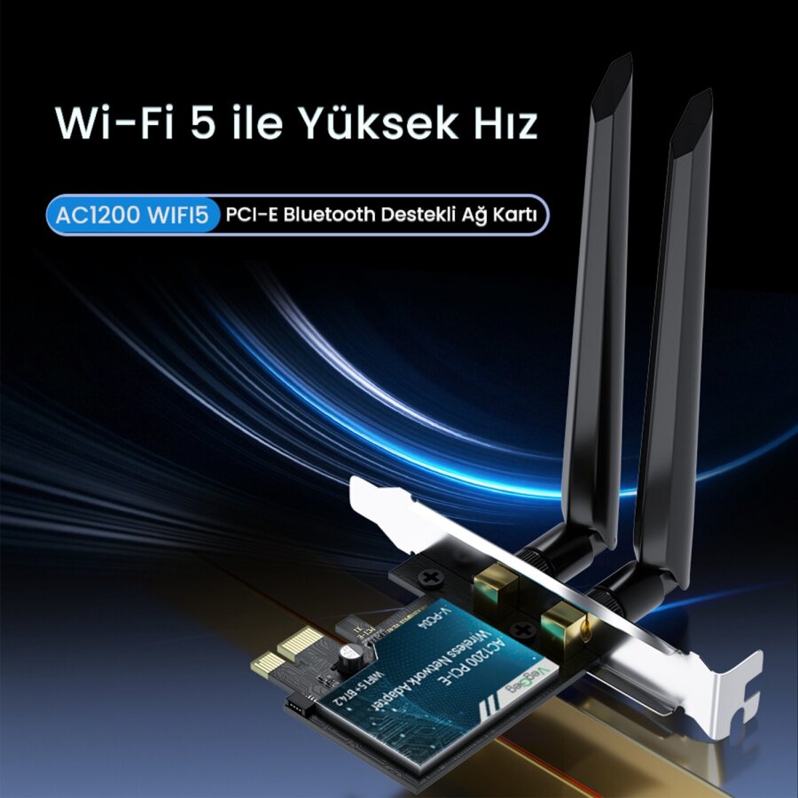 VegGieg AX1200 Wi-Fi 5 Alıcı ve Bluetooth 4.2 Adaptör 5DB Dual Anten PCIe Wifi Ağ Kartı - 2