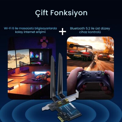 VegGieg AX1800 Wi-Fi 6 Alıcı ve Bluetooth 5.2 Adaptör 5DB Dual Anten PCIe Wifi Ağ Kartı - 4