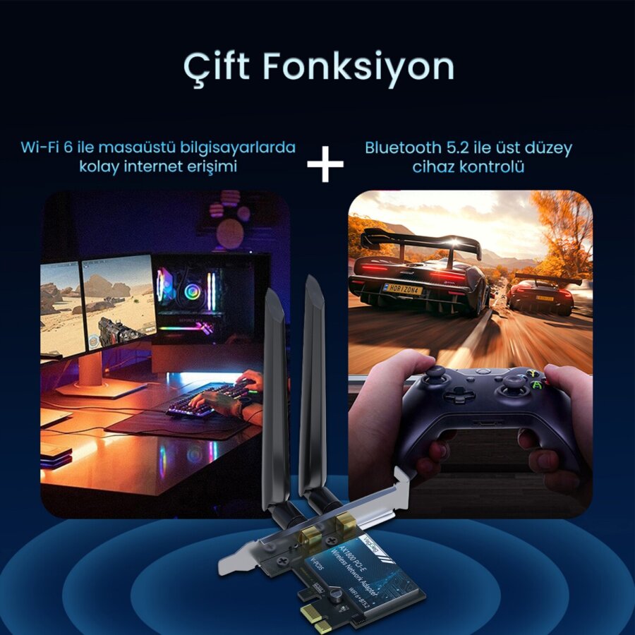 VegGieg AX1800 Wi-Fi 6 Alıcı ve Bluetooth 5.2 Adaptör 5DB Dual Anten PCIe Wifi Ağ Kartı - 4