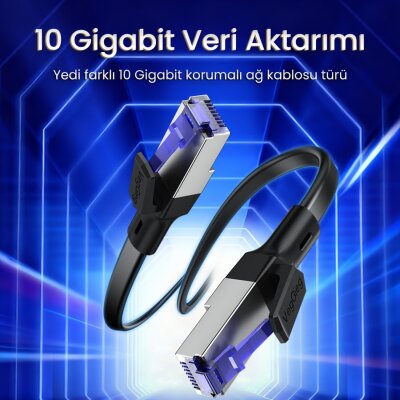 VegGieg CAT7 10Gbps Gigabit 600Mhz FTP RJ45 Flat Ethernet Kablosu 1 Metre - 2