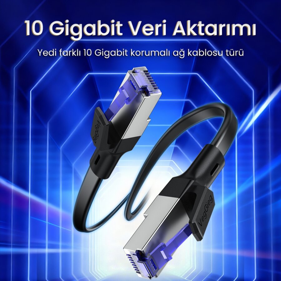 VegGieg CAT7 10Gbps Gigabit 600Mhz FTP RJ45 Flat Ethernet Kablosu 1 Metre - 2