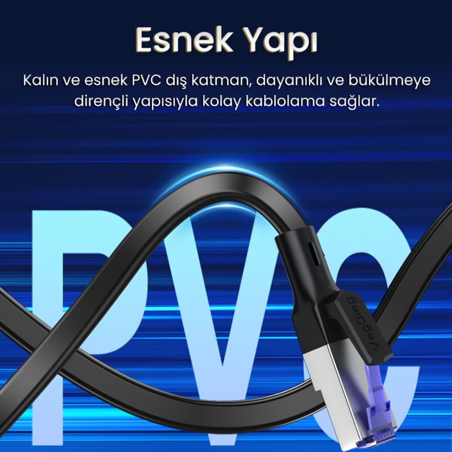 VegGieg CAT7 10Gbps Gigabit 600Mhz FTP RJ45 Flat Ethernet Kablosu 10 Metre - 6