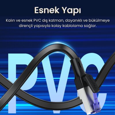VegGieg CAT7 10Gbps Gigabit 600Mhz FTP RJ45 Flat Ethernet Kablosu 2 Metre - 6