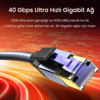 VegGieg CAT8 40Gbps Gigabit FTP 2000Mhz RJ45 Ethernet Ağ Kablosu 1.5 Metre - 2