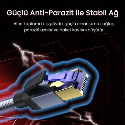 VegGieg CAT8 40Gbps Gigabit FTP 2000Mhz RJ45 Ethernet Ağ Kablosu 1.5 Metre - 5
