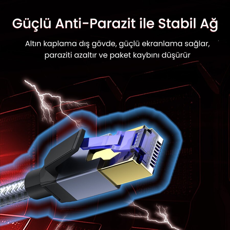 VegGieg CAT8 40Gbps Gigabit FTP 2000Mhz RJ45 Ethernet Ağ Kablosu 1.5 Metre - 5