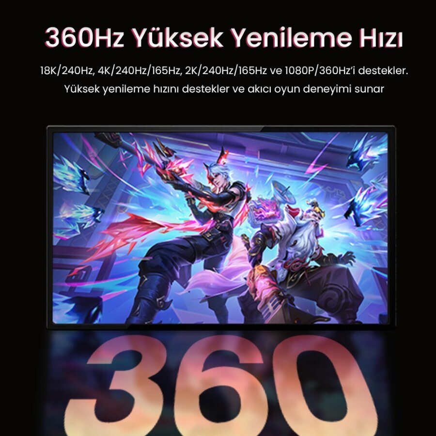 VegGieg Displayport 16K 60Hz 8K 240Hz 4K 240Hz 80 Gbps HDR ARC Örgülü DP 2.1 Kablo 1 Metre - 4