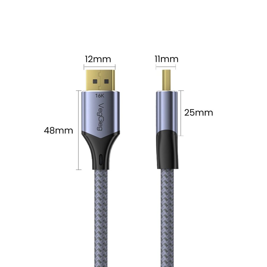 VegGieg Displayport 16K 60Hz 8K 240Hz 4K 240Hz 80 Gbps HDR ARC Örgülü DP 2.1 Kablo 1.5 Metre - 8