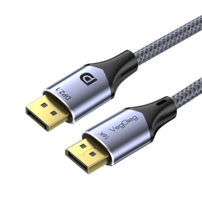 VegGieg Displayport 16K 60Hz 8K 240Hz 4K 240Hz 80 Gbps HDR ARC Örgülü DP 2.1 Kablo 1.5 Metre