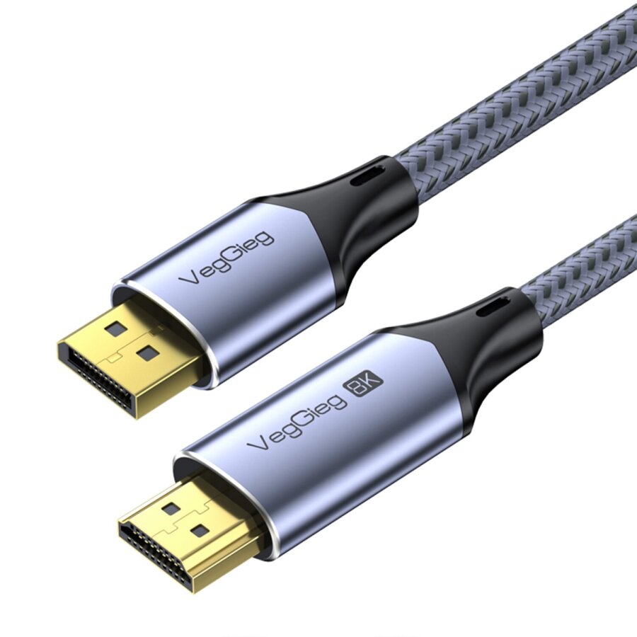 Veggieg DisplayPort DP to HDMI Çevirici Kablo 8K@60Hz 4K@240Hz 48Gbps HDR Destekli Örgülü Adaptör Kablo 2 Metre - 1