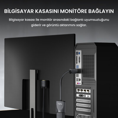 Veggieg DisplayPort (DP) to VGA Full HD 1080P 60Hz Çevirici Dönüştürücü Adaptör - 4