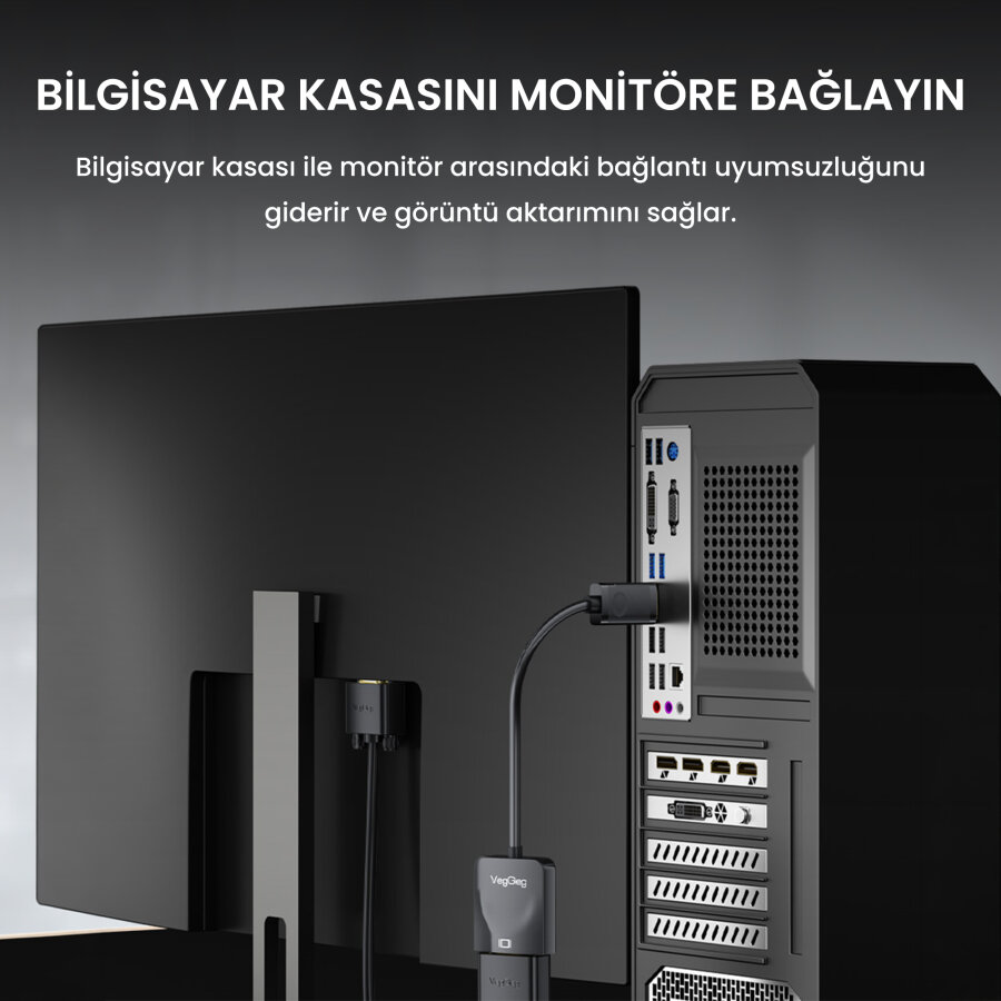 Veggieg DisplayPort (DP) to VGA Full HD 1080P 60Hz Çevirici Dönüştürücü Adaptör - 4
