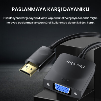 Veggieg DisplayPort (DP) to VGA Full HD 1080P 60Hz Çevirici Dönüştürücü Adaptör - 5