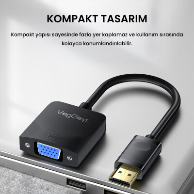 Veggieg DisplayPort (DP) to VGA Full HD 1080P 60Hz Çevirici Dönüştürücü Adaptör - 6
